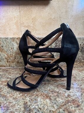 COACH Lavania Black Suede Strappy Stilettos Heels Zipper
Back - Size 7B